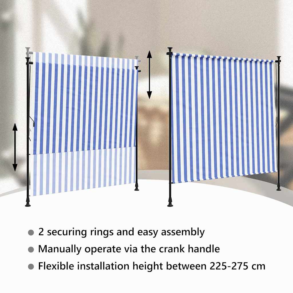 Vanjska roleta plavo-bijela 200 x 270 cm od tkanine i čelika