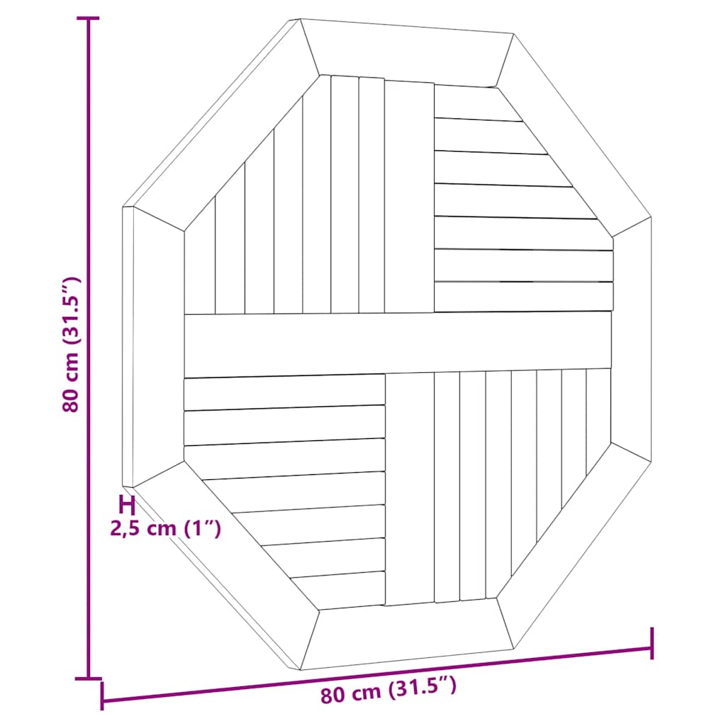 Stolna ploča 80 x 80 x 2,5 cm osmerokutna od masivne tikovine