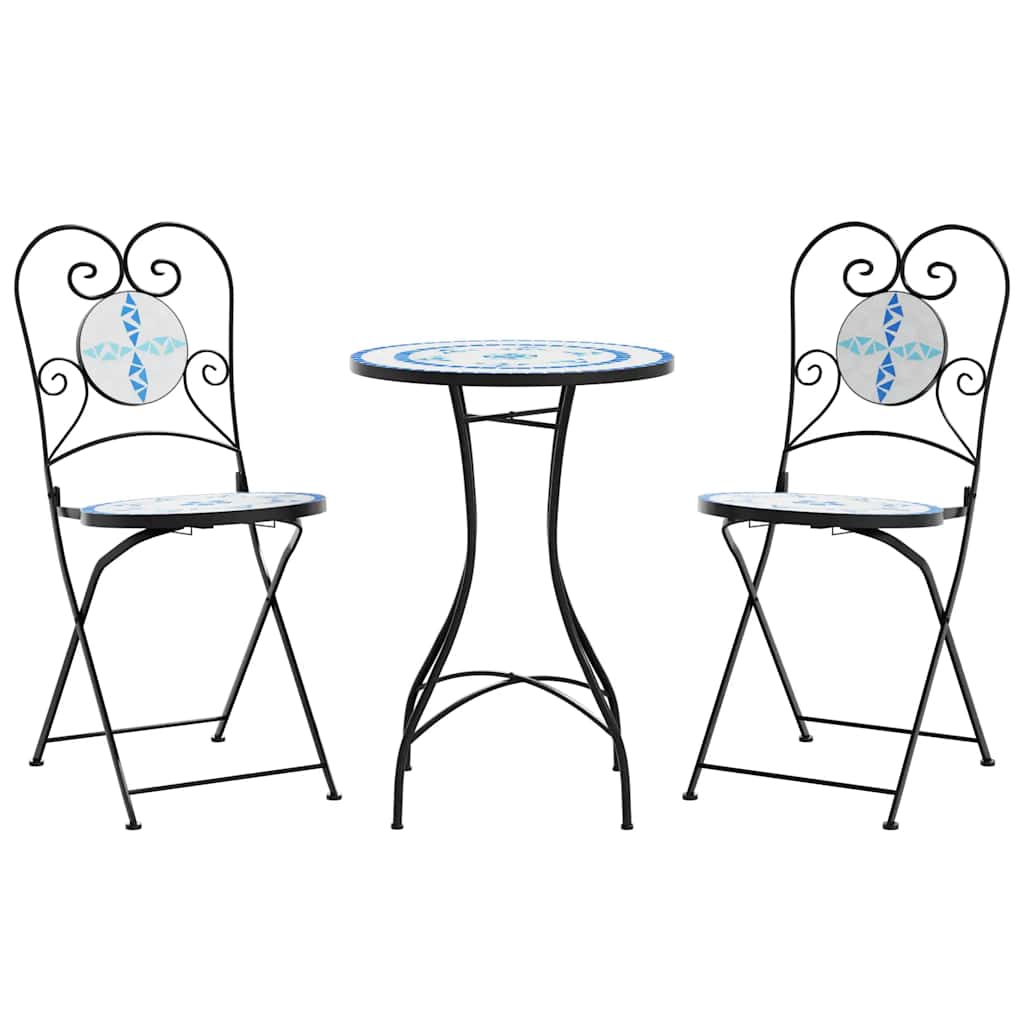 Bistro set s mozaikom plavo-bijeli od željeza i keramike