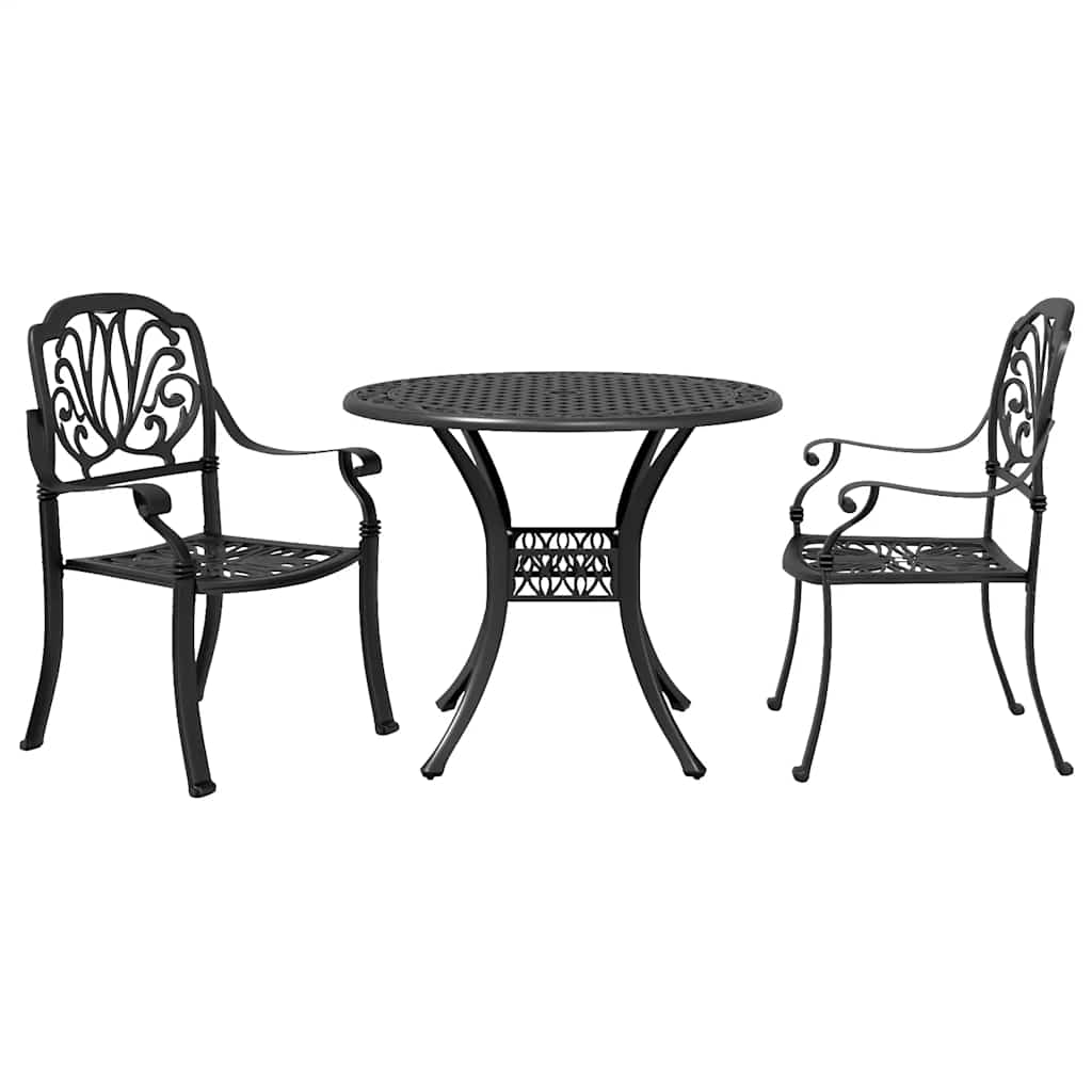 3-dijelni bistro set crni od lijevanog aluminija