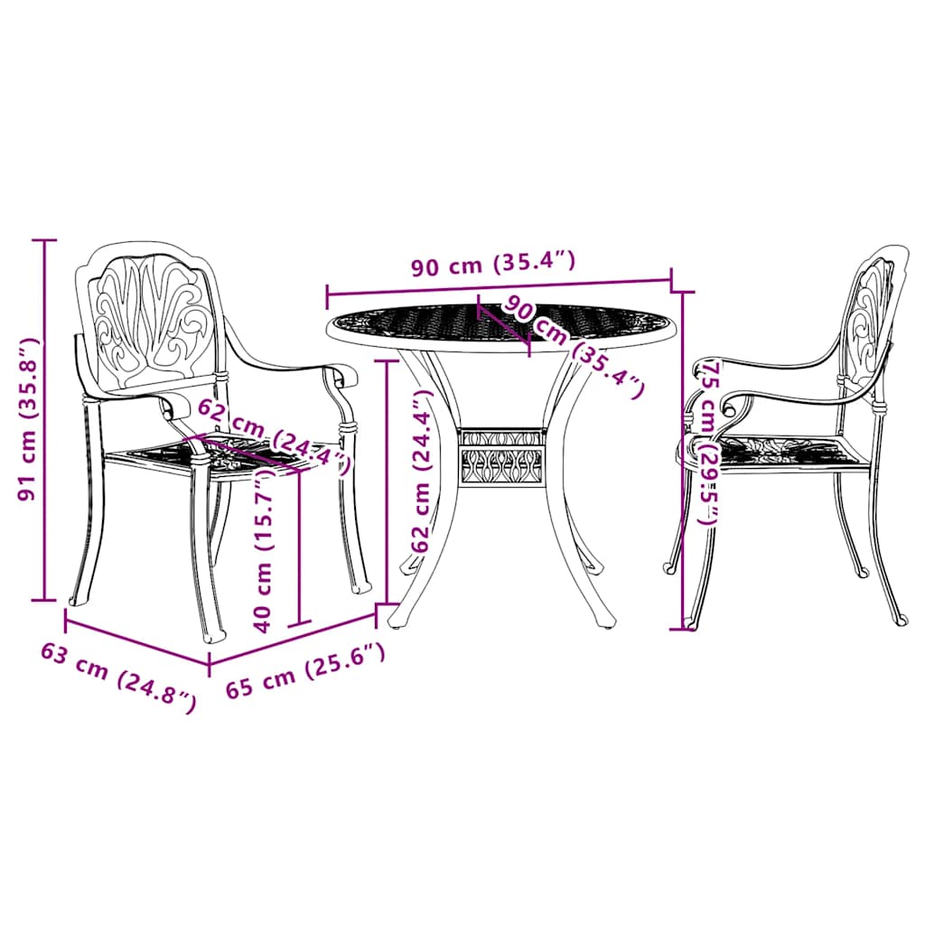 3-dijelni bistro set crni od lijevanog aluminija