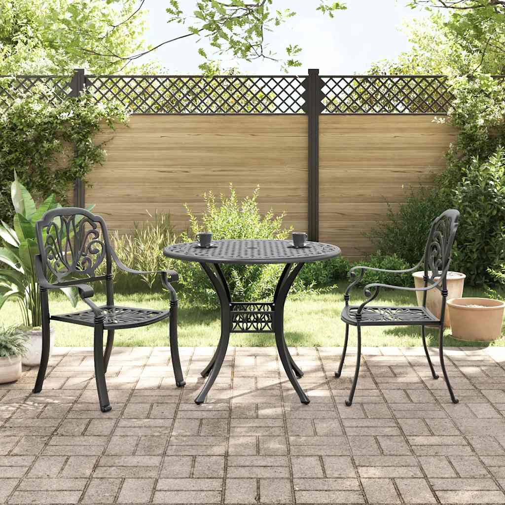 3-dijelni bistro set crni od lijevanog aluminija