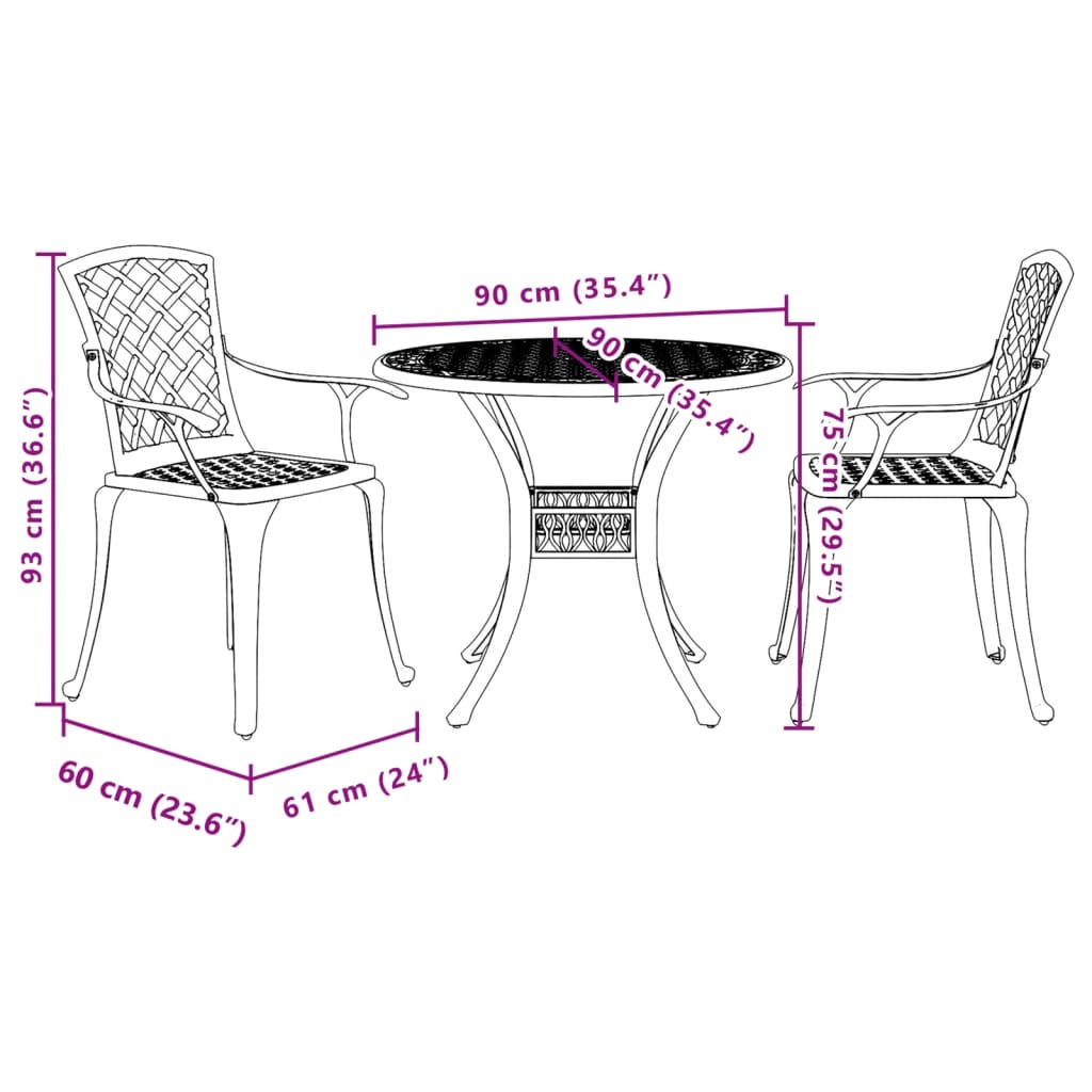 3-dijelni bistro set bijeli od lijevanog aluminija