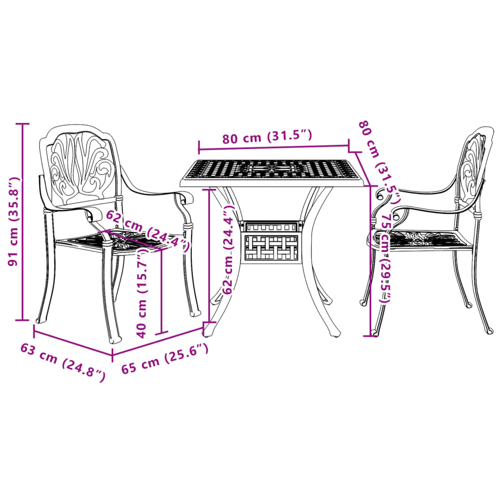 3-dijelni bistro set brončani od lijevanog aluminija
