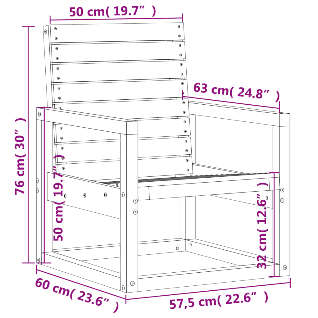 Vrtna stolica bijela 57,5 x 63 x 76 cm od masivne borovine