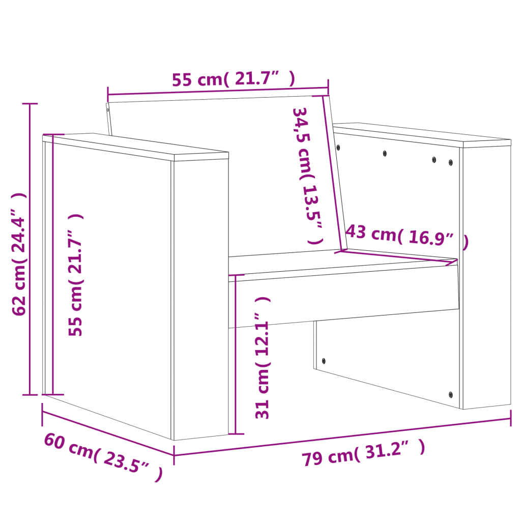 Vrtna sofa 79 x 60 x 62 cm od impregnirane borovine