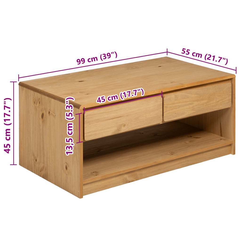Stolić za kavu SAUDA boja hrasta 99x55x45 cm masivna borovina