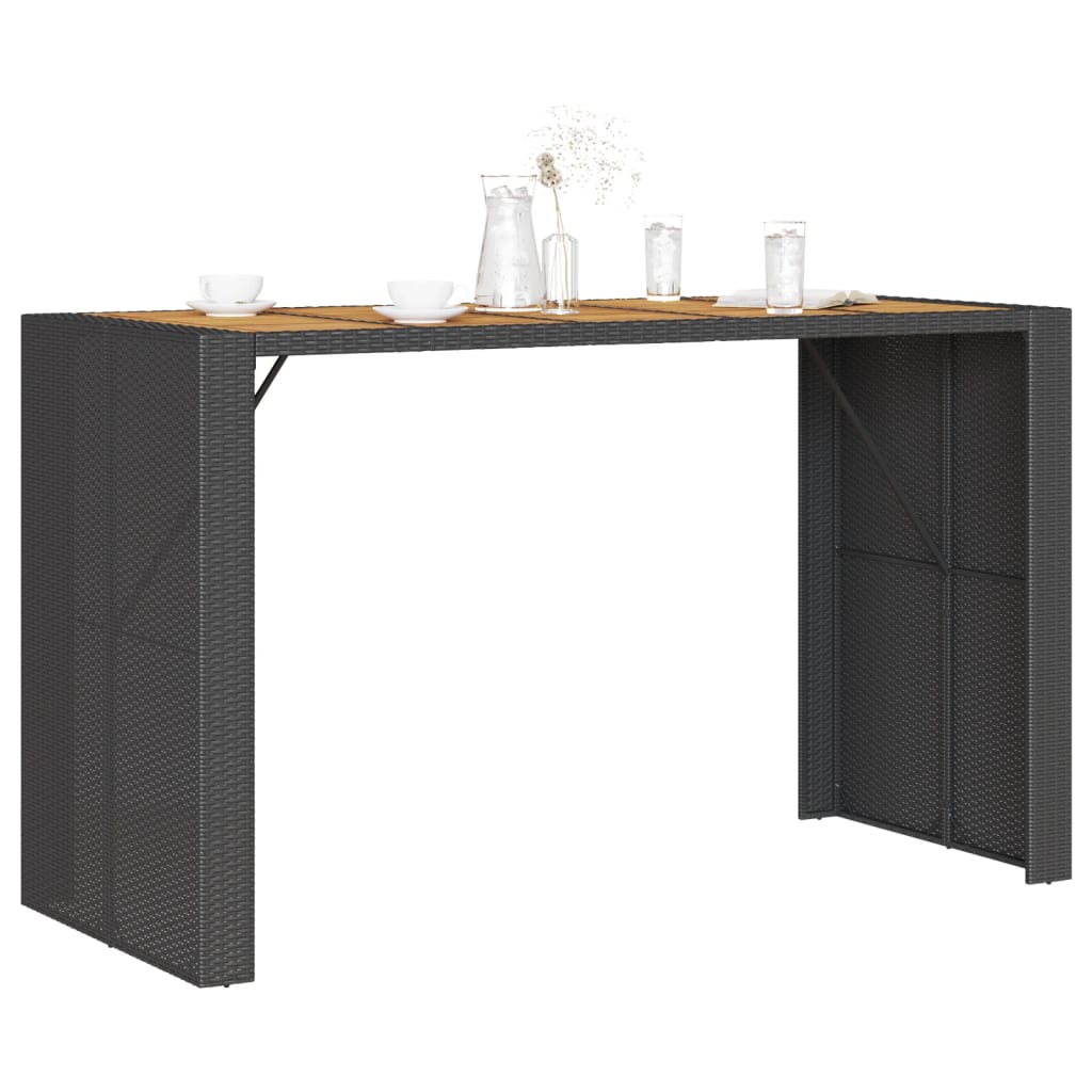 Vrtni barski stol s drvenom pločom crni 185x80x110 cm poliratan
