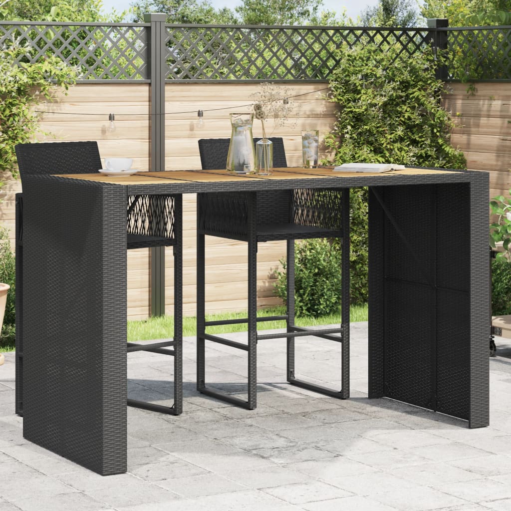 Vrtni barski stol s drvenom pločom crni 185x80x110 cm poliratan