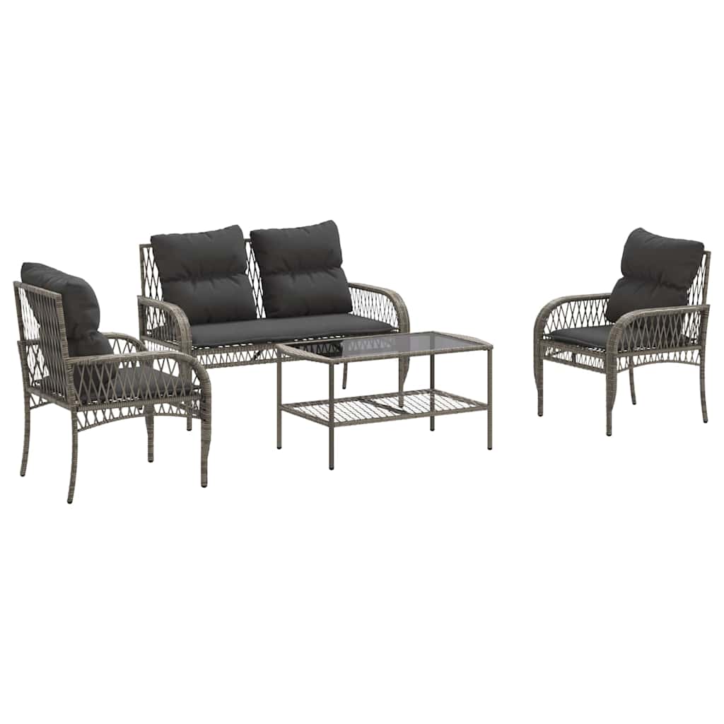 4-dijelni set vrtnih sofa od poliratana s jastucima sivi