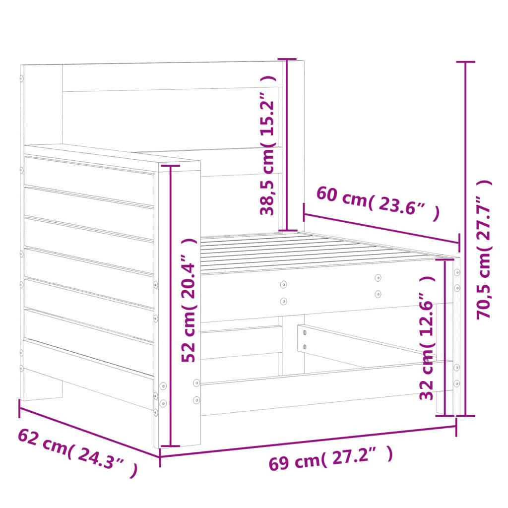 Vrtna sofa s naslonom za ruke 69 x 62 x 70,5 cm od borovine