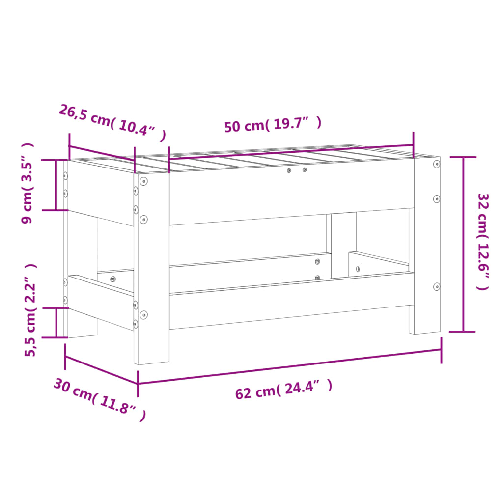 Vrtni tabure 62 x 30 x 32 cm od masivne borovine
