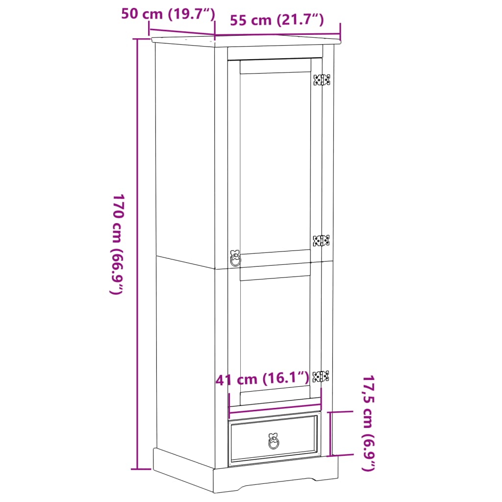 Ormar Corona 55 x 50 x 170 cm od masivne borovine