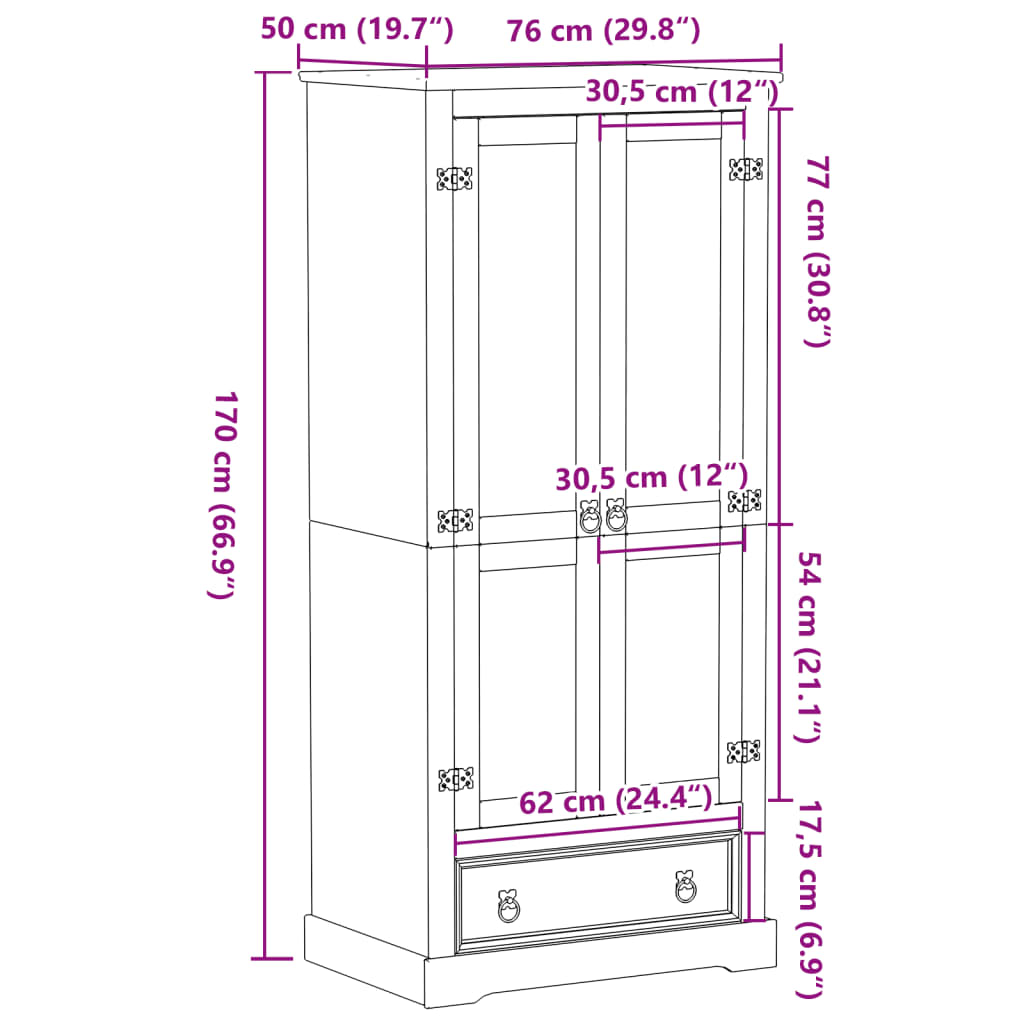 Ormar Corona 76 x 50 x 170 cm od masivne borovine