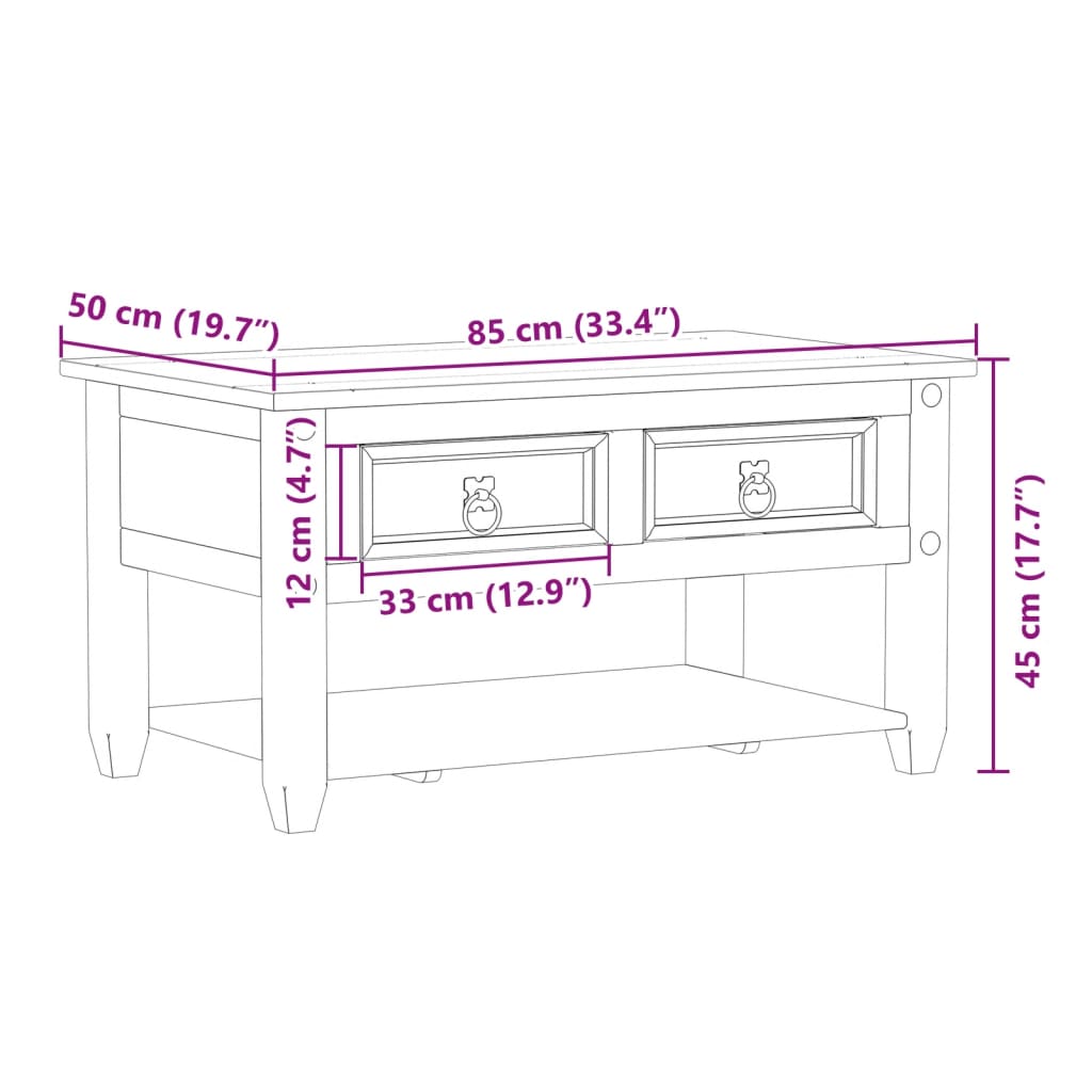 Stolić za kavu s ladicama Corona 85 x 50 x 45 cm od borovine