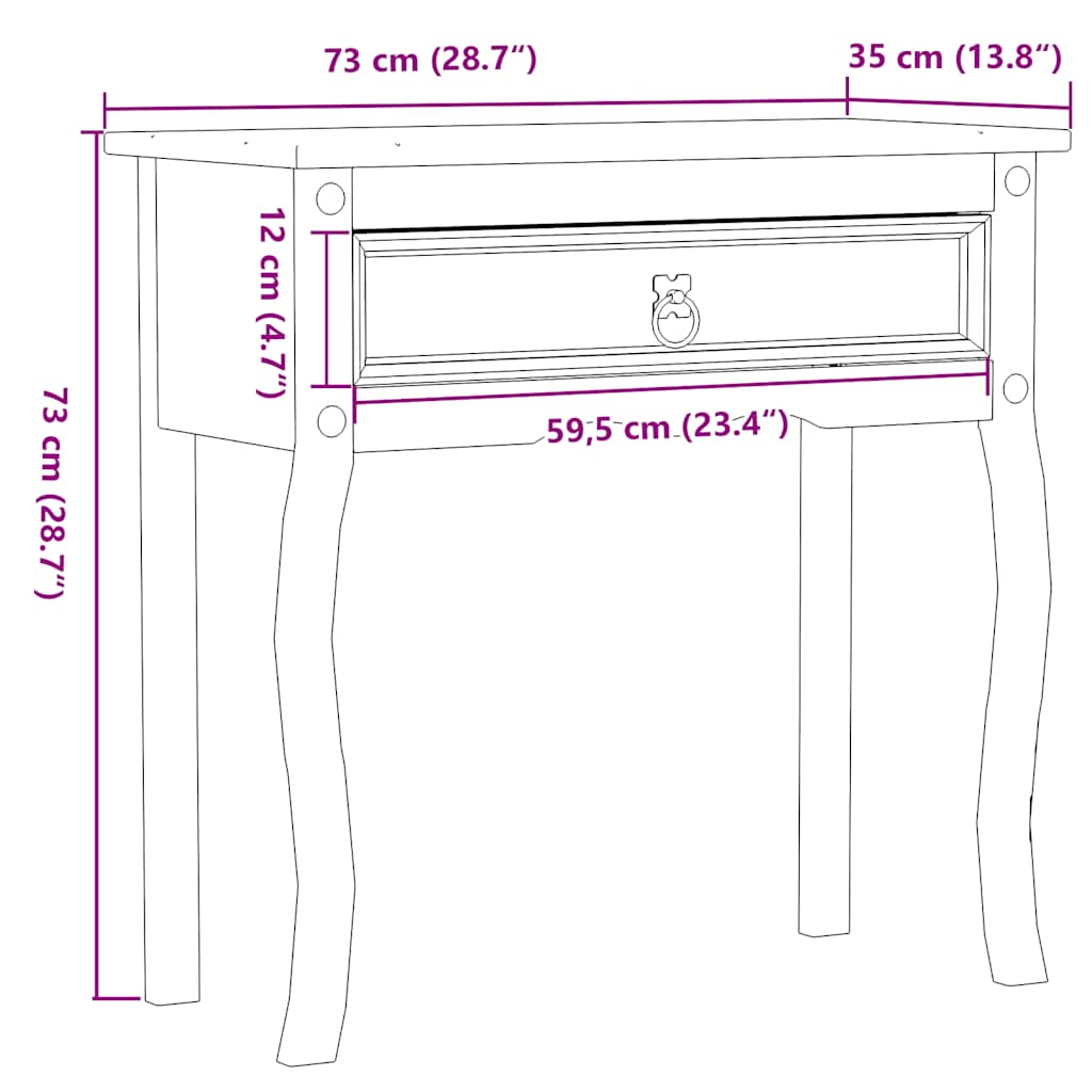Konzolni stol Corona 73 x 35 x 73 cm od masivne borovine
