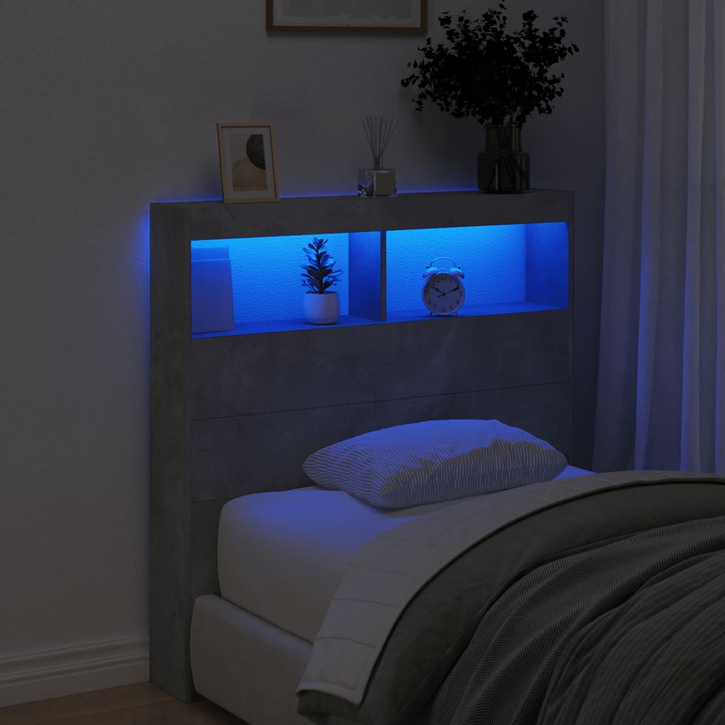 Ormarić za uzglavlje LED svjetlima boja betona 100x17x102 cm