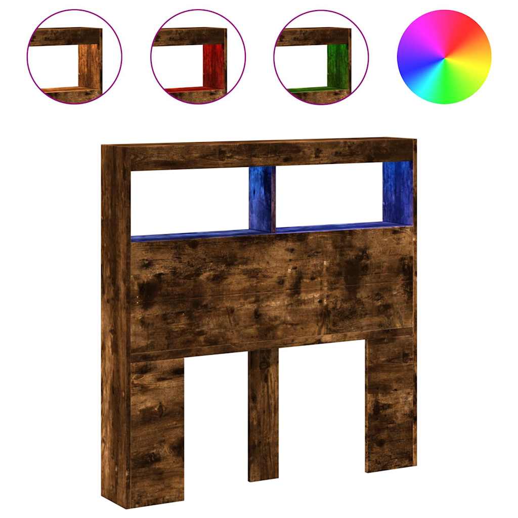Ormarić za uzglavlje LED boja dimljenog hrasta 100x17x102 cm