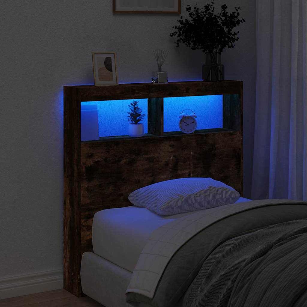 Ormarić za uzglavlje LED boja dimljenog hrasta 100x17x102 cm