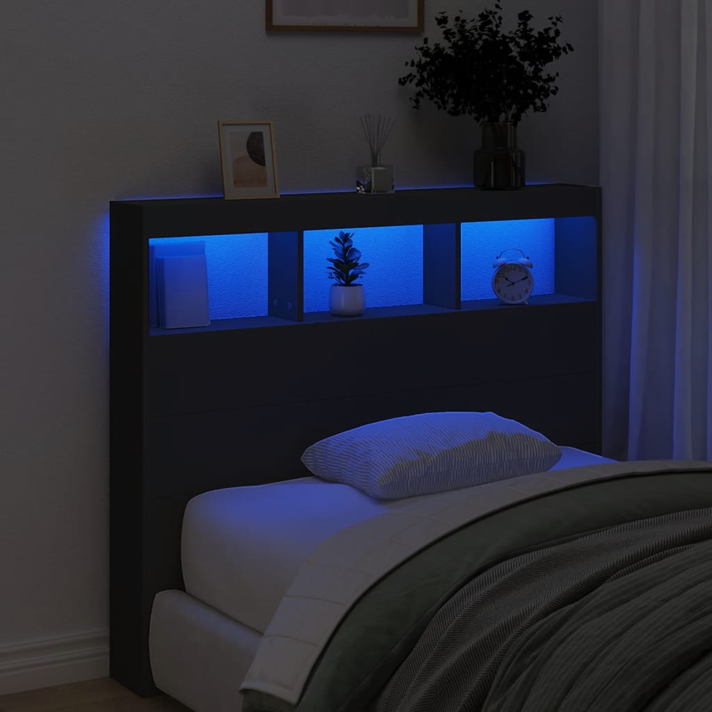 Ormarić za uzglavlje s LED svjetlima crni 120 x 17 x 102 cm
