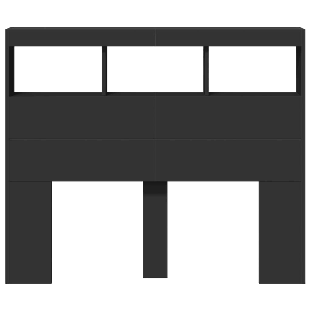 Ormarić za uzglavlje s LED svjetlima crni 120 x 17 x 102 cm
