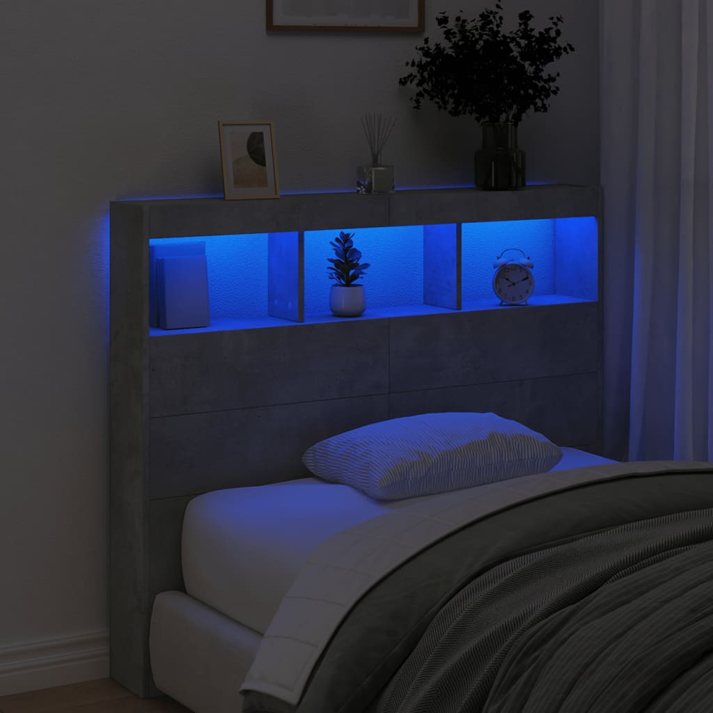 Ormarić za uzglavlje LED svjetlima boja betona 120x17x102 cm