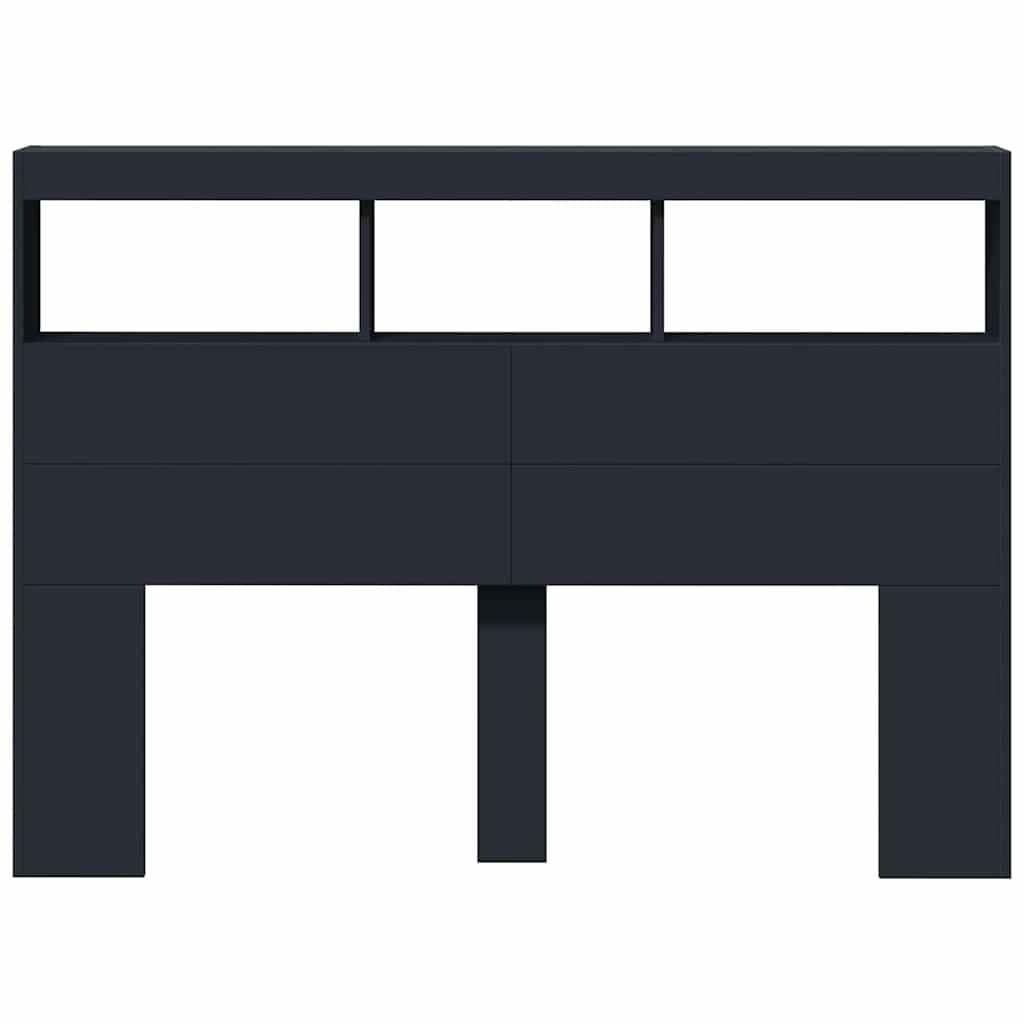 Ormarić za uzglavlje s LED svjetlima crni 140 x 17 x 102 cm