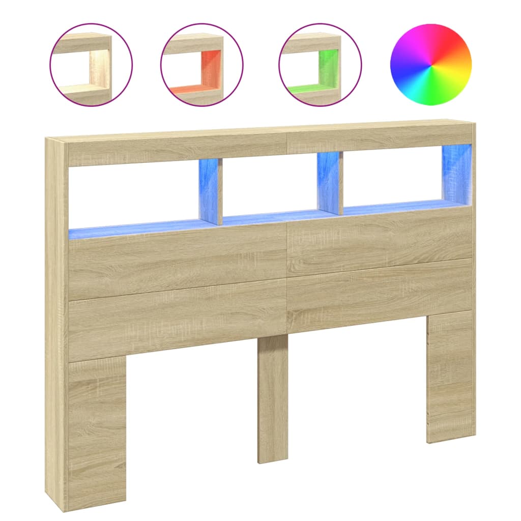 Ormarić za uzglavlje s LED svjetlima boja hrasta 140x17x102 cm