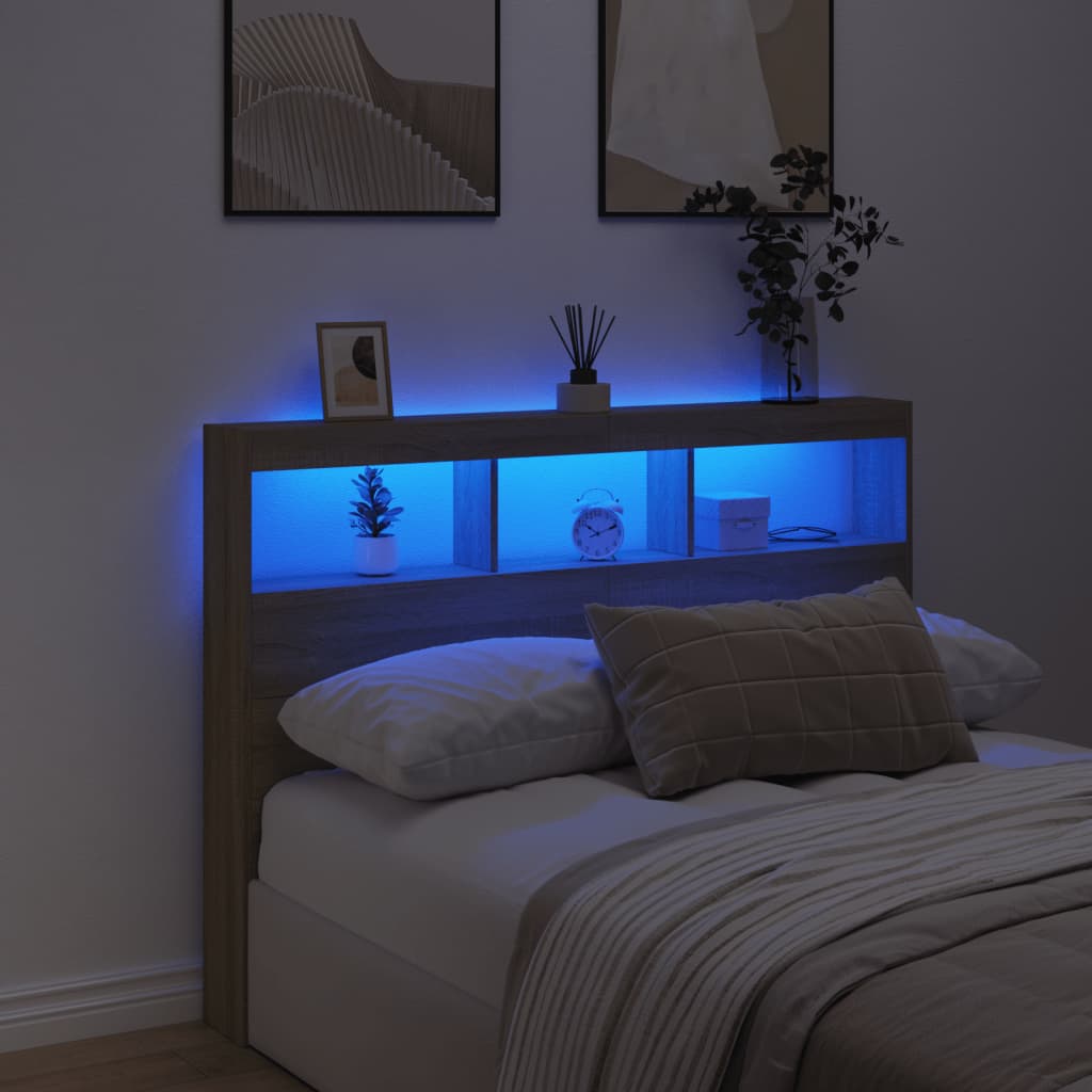 Ormarić za uzglavlje s LED svjetlima boja hrasta 140x17x102 cm
