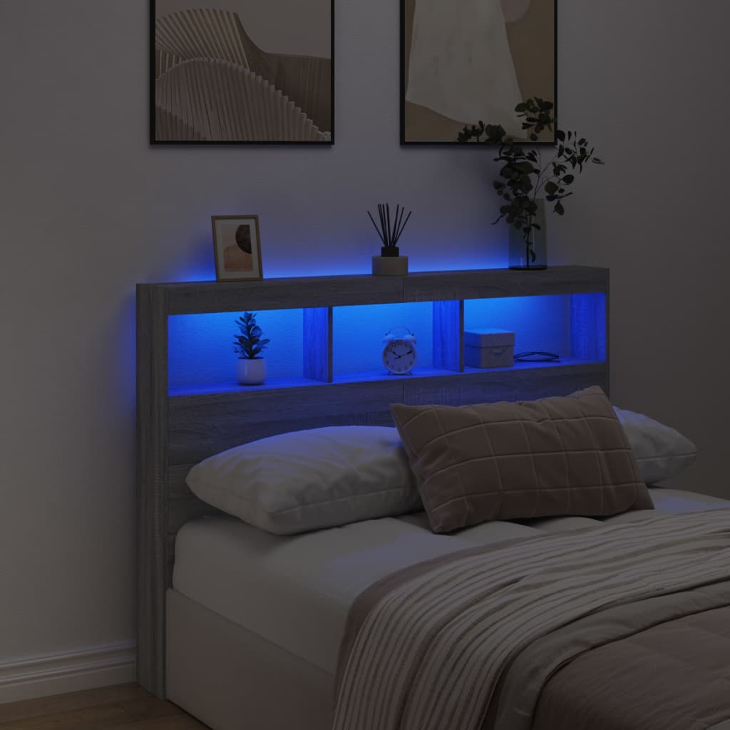 Ormarić za uzglavlje LED sivom sonomom 140x17x102 cm