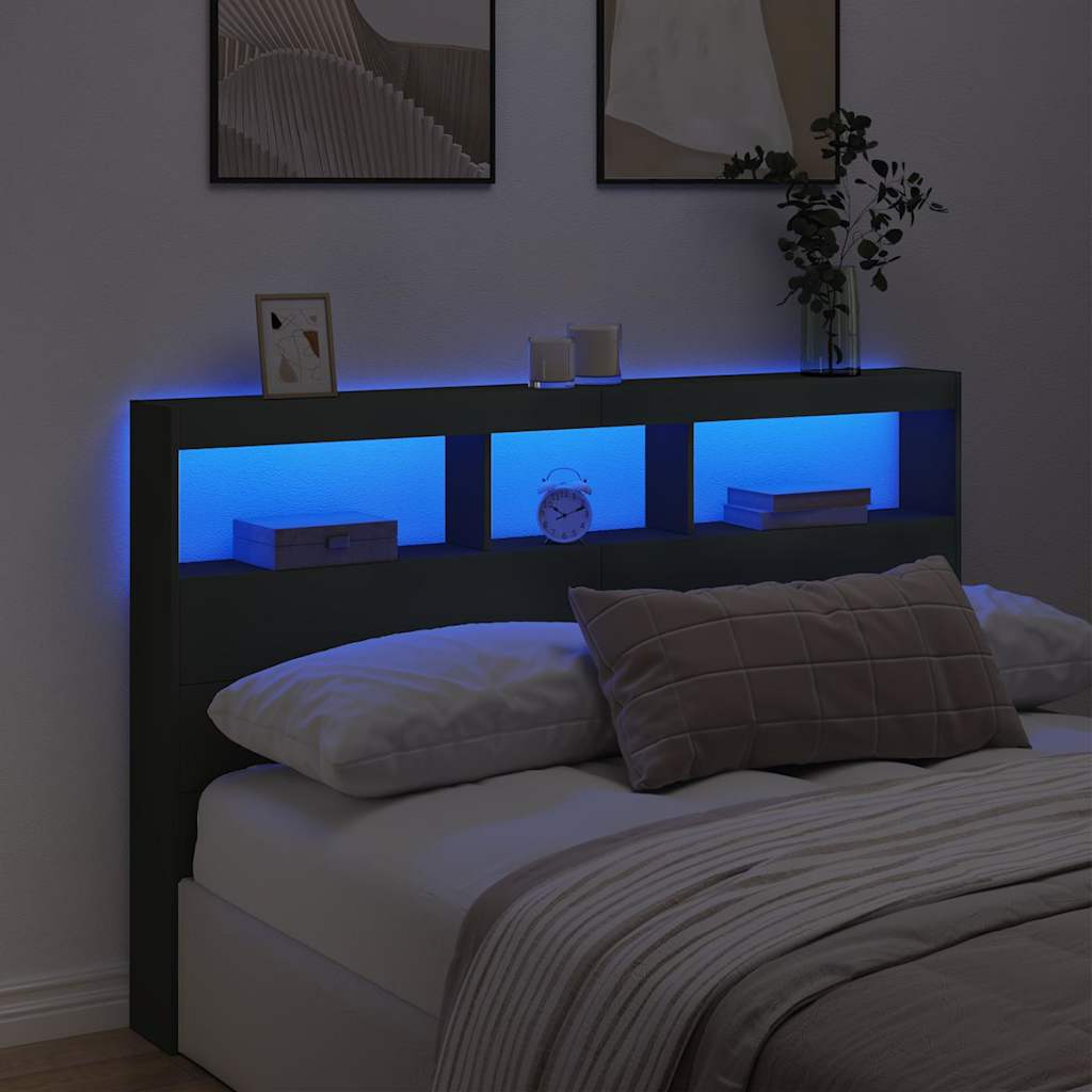 Ormarić za uzglavlje s LED svjetlima crni 160 x 17 x 102 cm