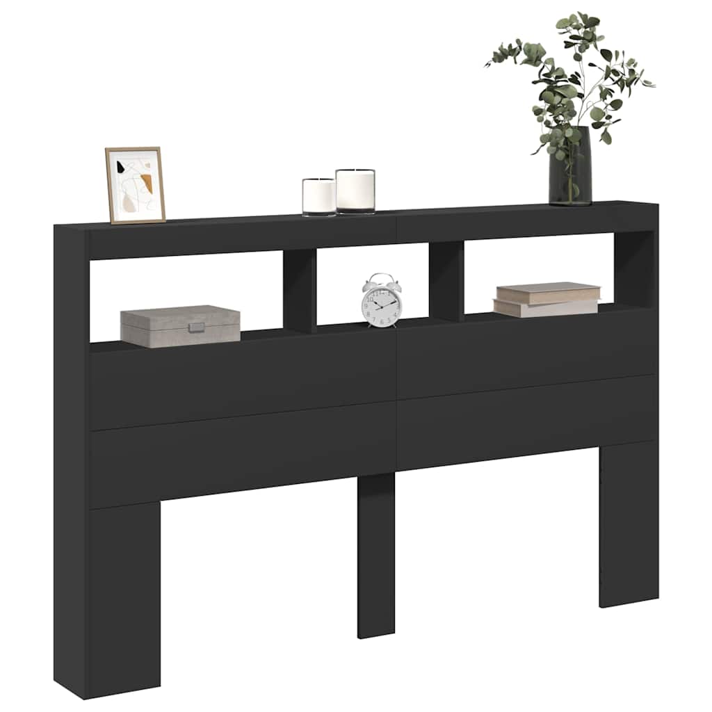 Ormarić za uzglavlje s LED svjetlima crni 160 x 17 x 102 cm