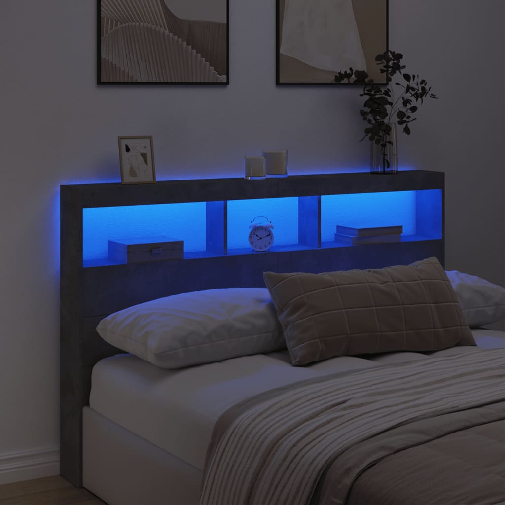Ormarić za uzglavlje LED svjetlima boja betona 160x17x102 cm