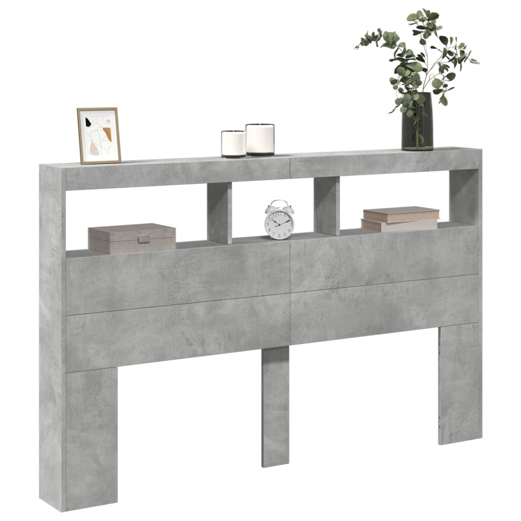 Ormarić za uzglavlje LED svjetlima boja betona 160x17x102 cm