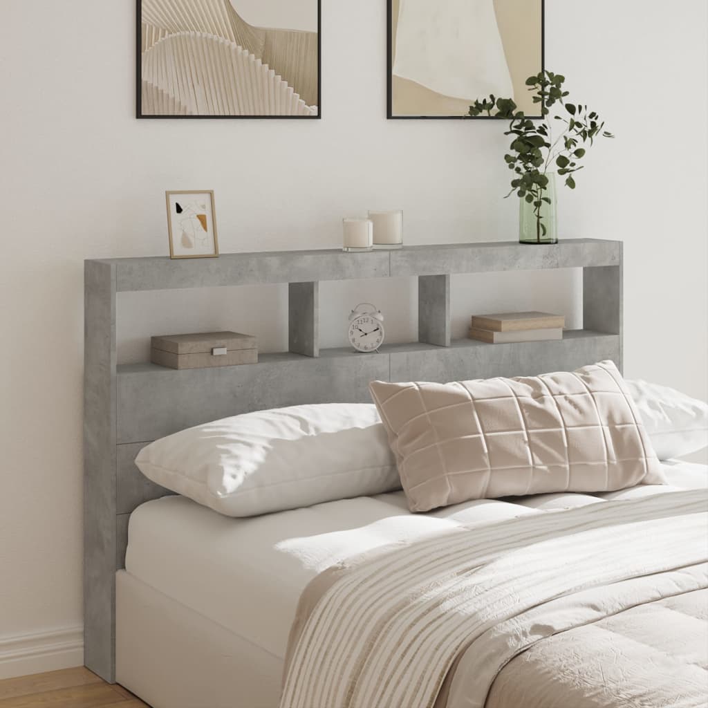 Ormarić za uzglavlje LED svjetlima boja betona 160x17x102 cm