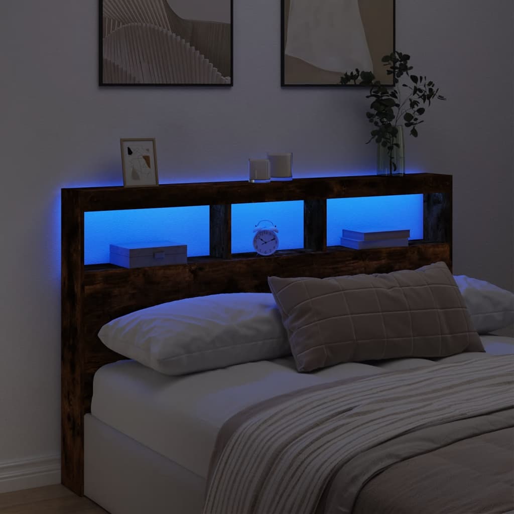 Ormarić za uzglavlje LED boja dimljenog hrasta 160x17x102 cm