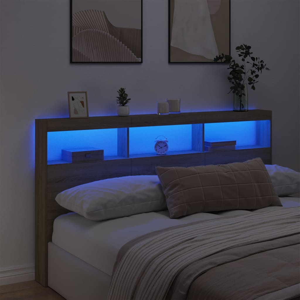 Ormarić za uzglavlje s LED svjetlima boja hrasta 180x17x102 cm