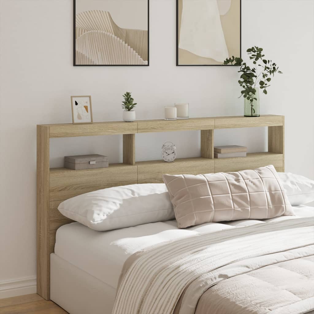 Ormarić za uzglavlje s LED svjetlima boja hrasta 180x17x102 cm