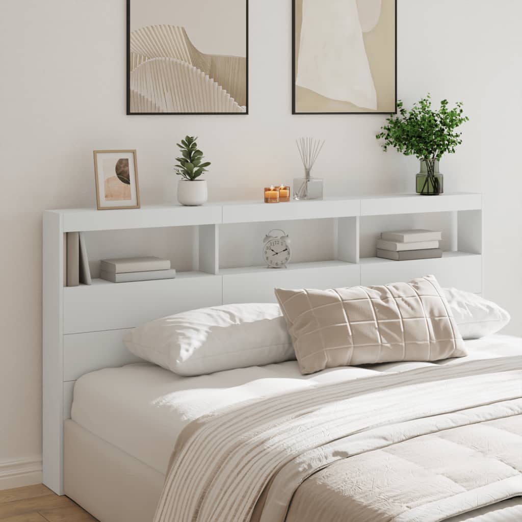Ormarić za uzglavlje s LED svjetlima bijeli 200 x 17 x 102 cm