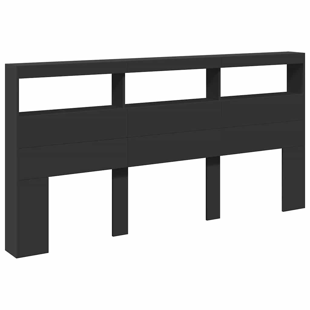Ormarić za uzglavlje s LED svjetlima crni 200 x 17 x 102 cm