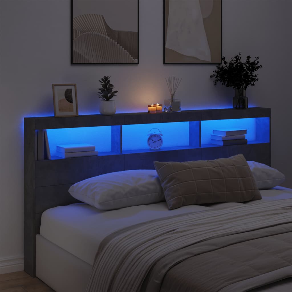 Ormarić za uzglavlje LED svjetlima boja betona 200x17x102 cm