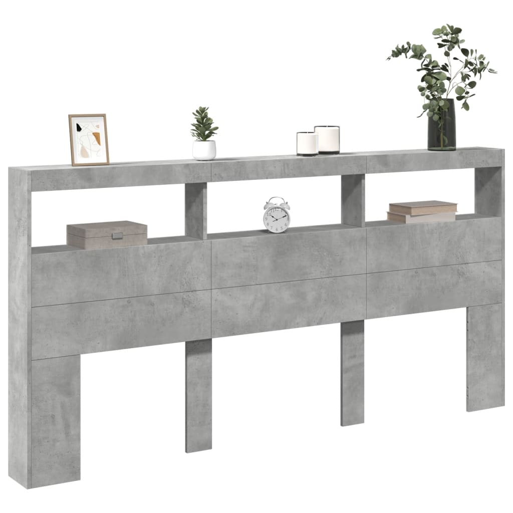 Ormarić za uzglavlje LED svjetlima boja betona 200x17x102 cm