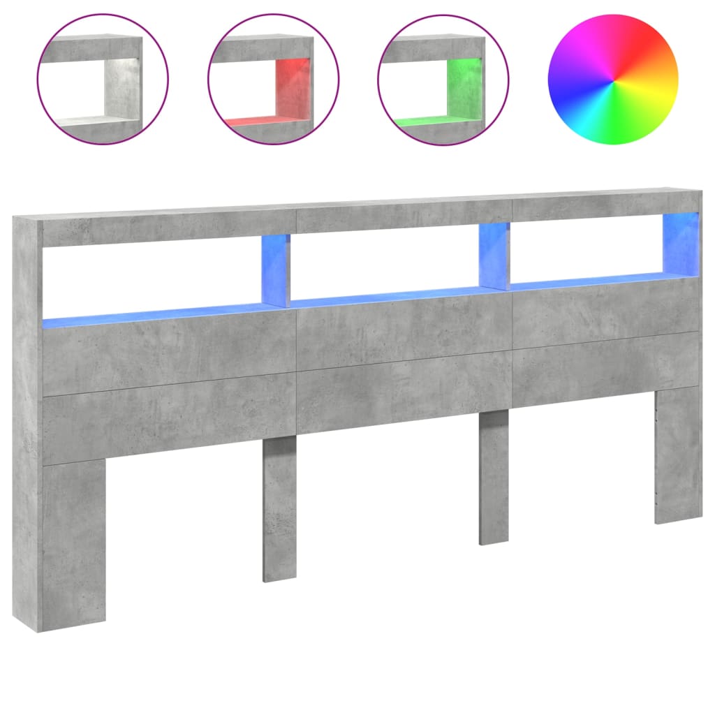 Ormarić za uzglavlje LED svjetlima boja betona 220x17x102 cm