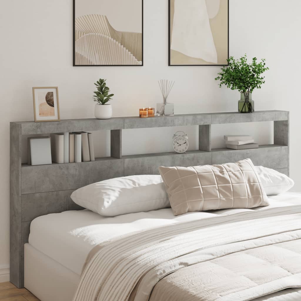 Ormarić za uzglavlje LED svjetlima boja betona 220x17x102 cm