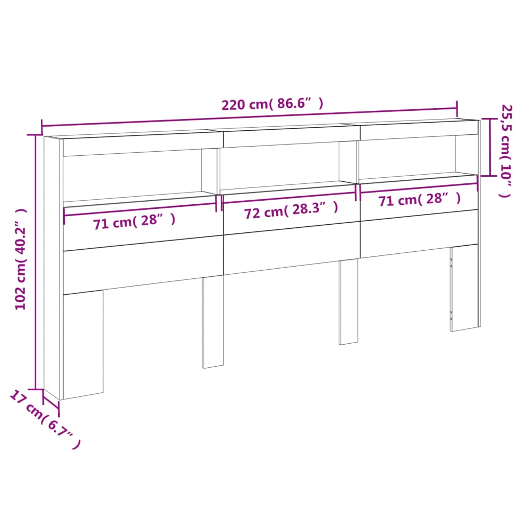Ormarić za uzglavlje LED boja dimljenog hrasta 220x17x102 cm