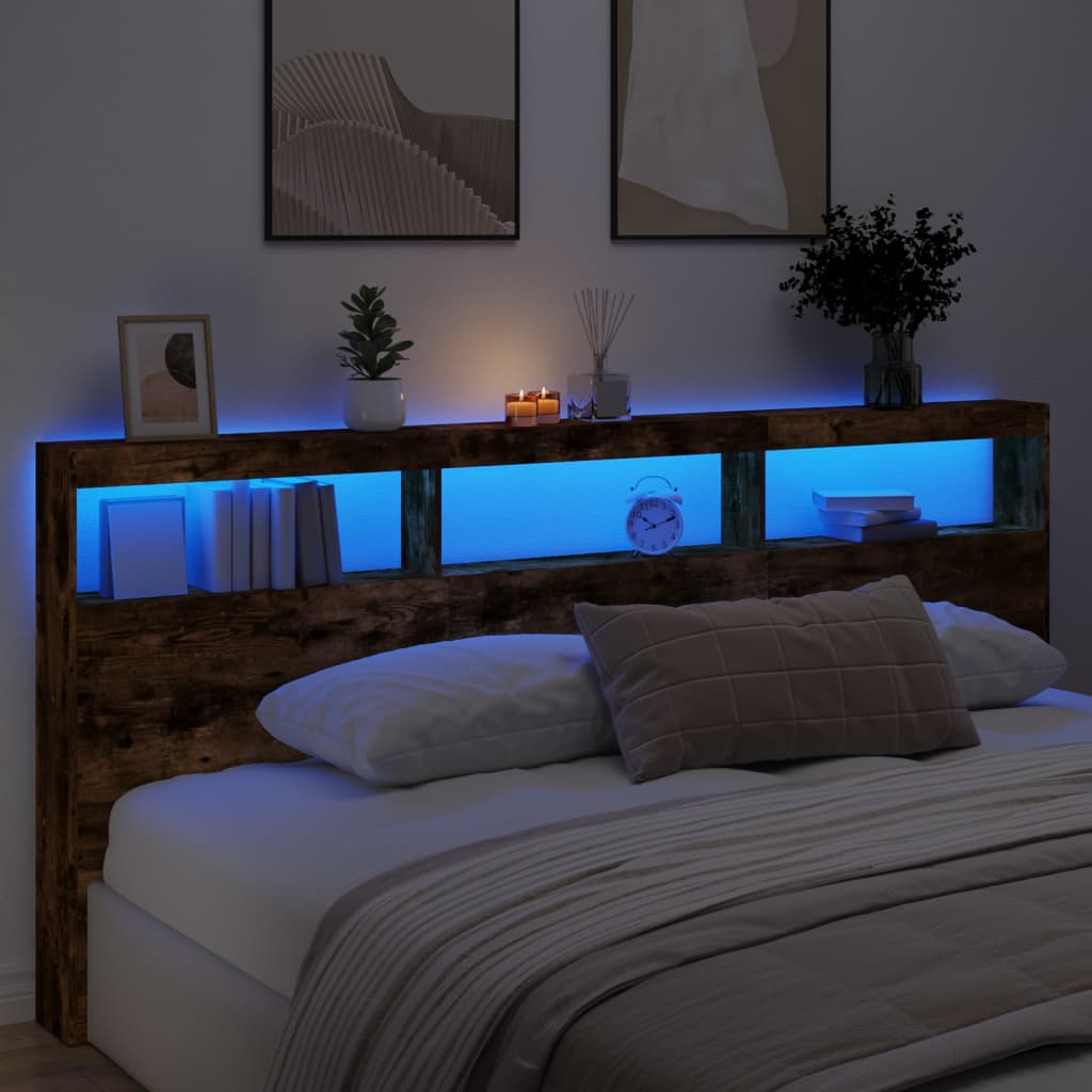 Ormarić za uzglavlje LED boja dimljenog hrasta 220x17x102 cm