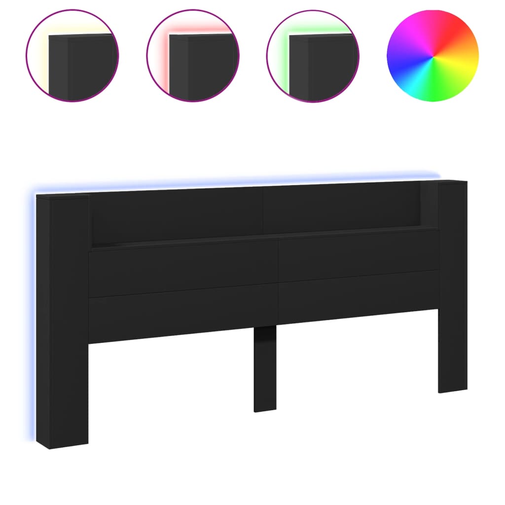 Ormarić za uzglavlje s LED svjetlima crni 220 x 16,5 x 103,5 cm