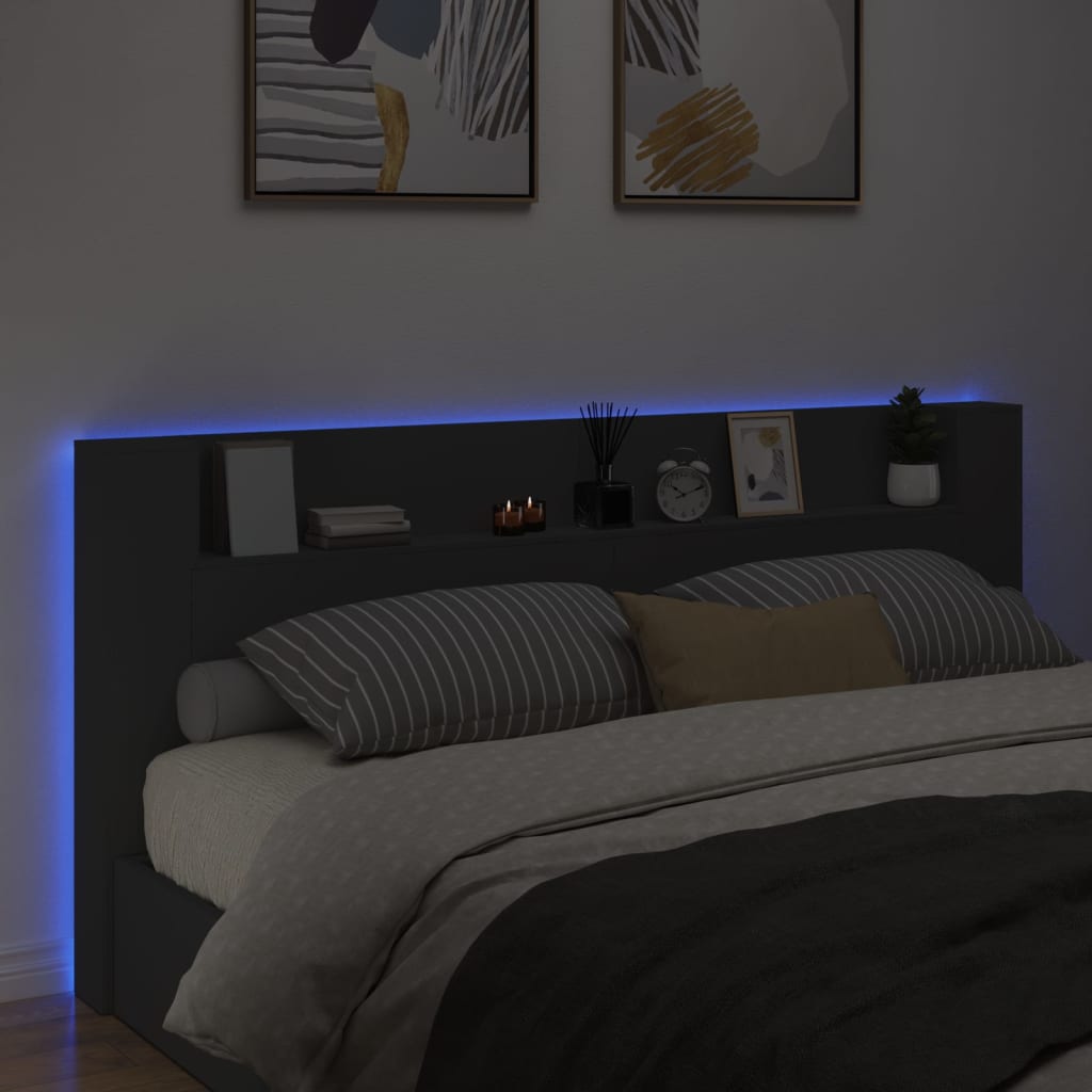Ormarić za uzglavlje s LED svjetlima crni 220 x 16,5 x 103,5 cm
