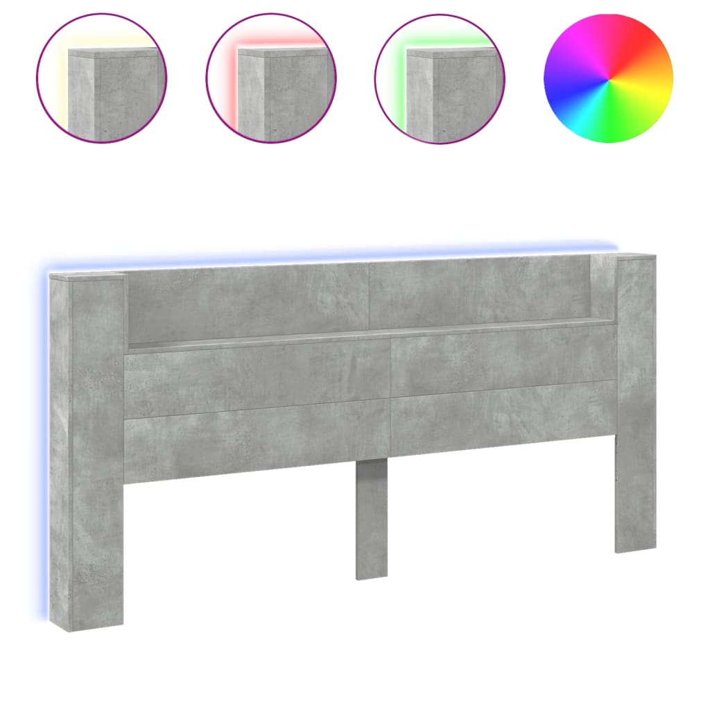 Ormarić za uzglavlje LED svjetlima boja betona 220x16,5x103,5cm