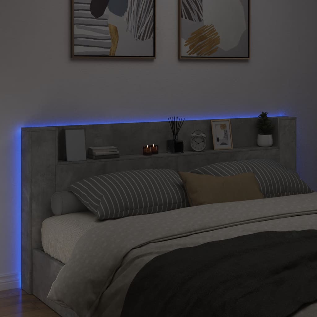Ormarić za uzglavlje LED svjetlima boja betona 220x16,5x103,5cm